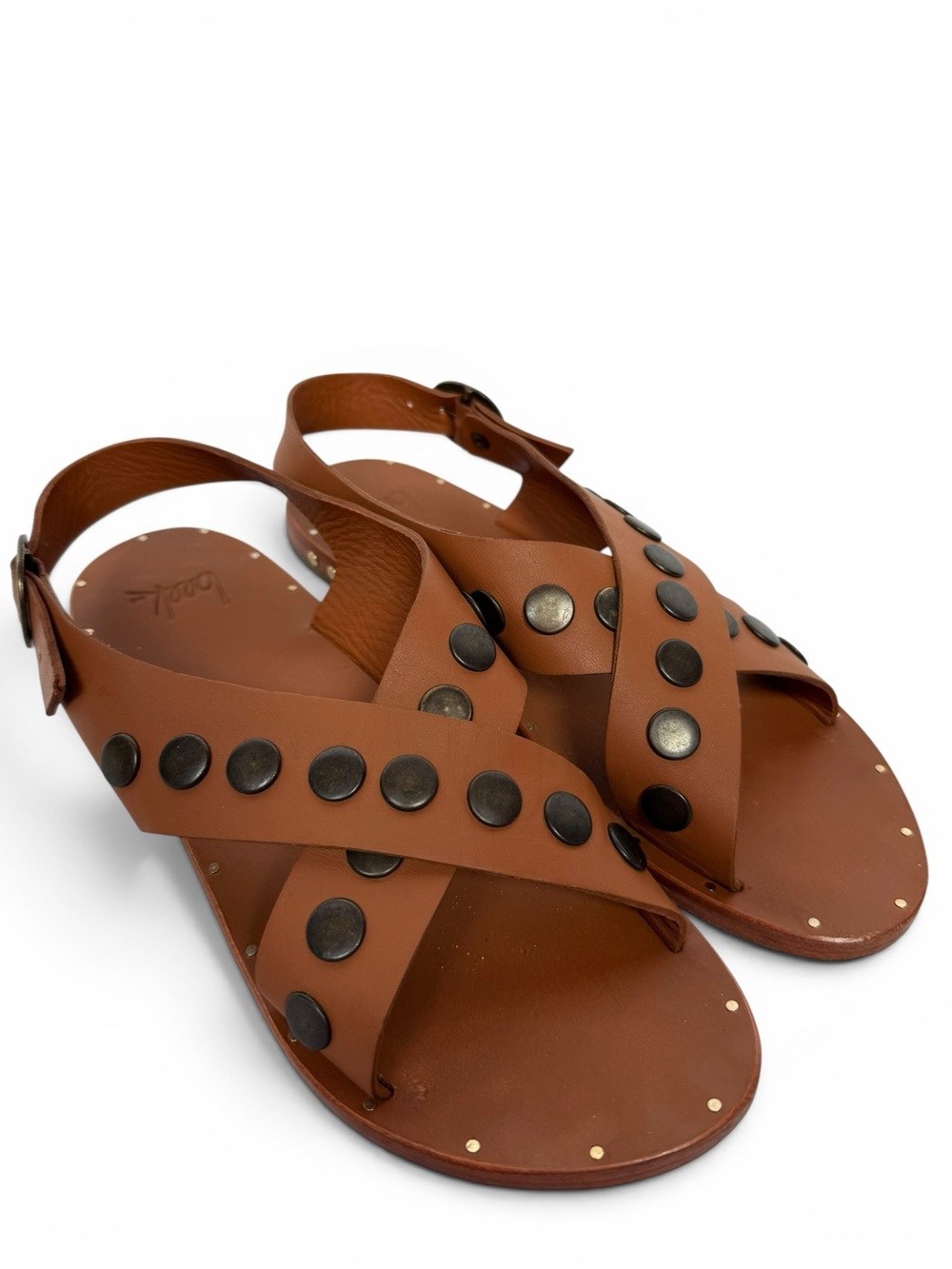 Beek Leather Studded Slingback Sandals Brown Handmade Size 8 - Picture 2 of 7